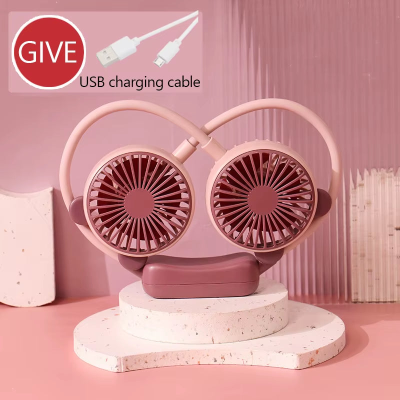 Neck Hanging Fan Portable Fan, 2 Speeds Adjustment Neckband Fan USB Charging for Jogging Summer Outdoor Activity Home Traveling