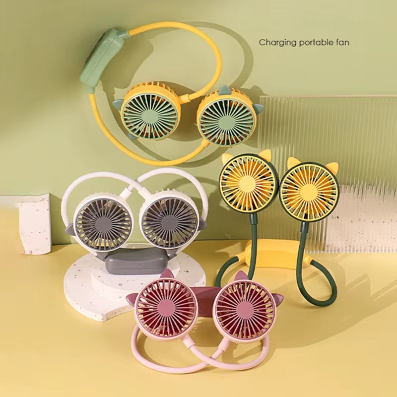 Neck Hanging Fan Portable Fan, 2 Speeds Adjustment Neckband Fan USB Charging for Jogging Summer Outdoor Activity Home Traveling