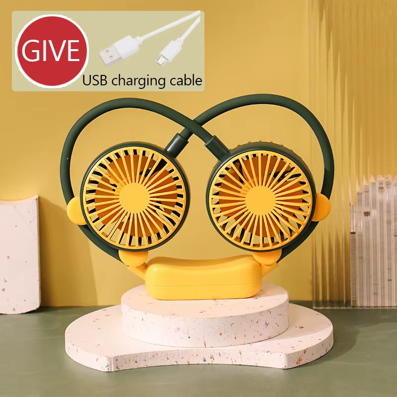 Neck Hanging Fan Portable Fan, 2 Speeds Adjustment Neckband Fan USB Charging for Jogging Summer Outdoor Activity Home Traveling
